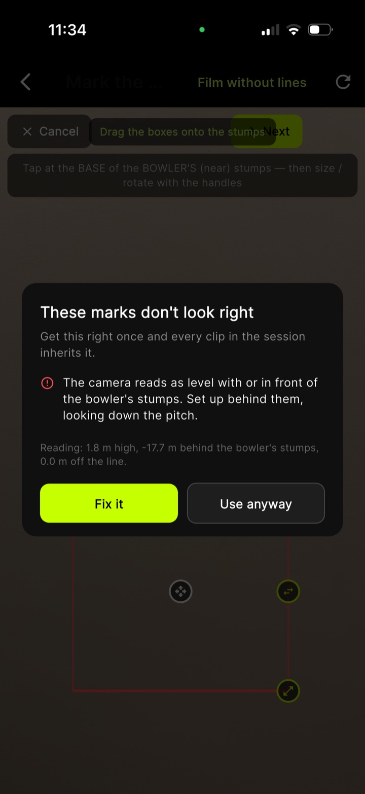 Warning dialog for invalid stump alignment