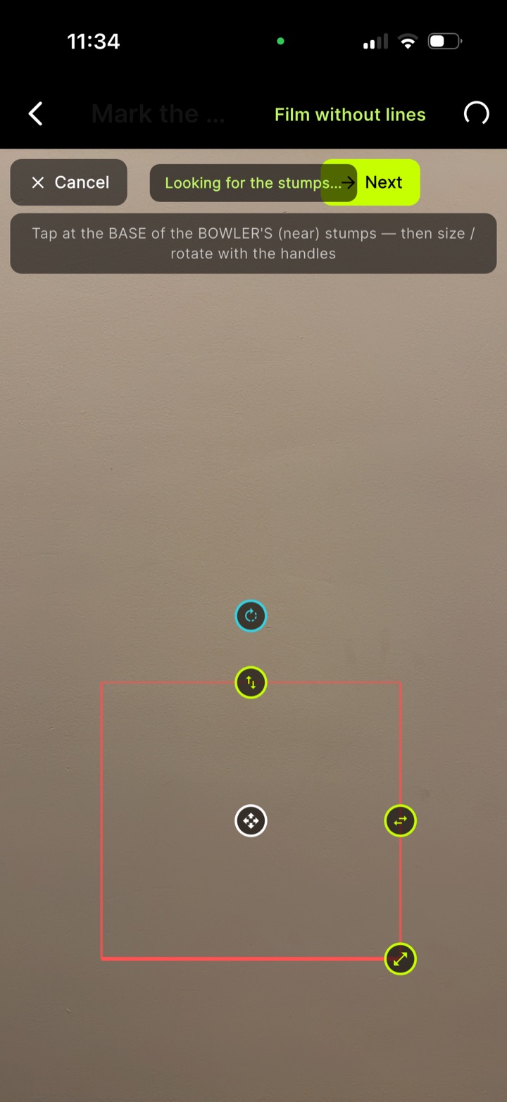 Mark the stumps screen showing alignment boxes